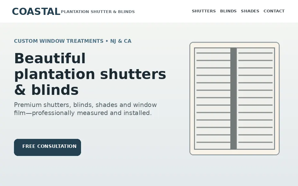 Website screenshot: Coastal Shutter & Blinds