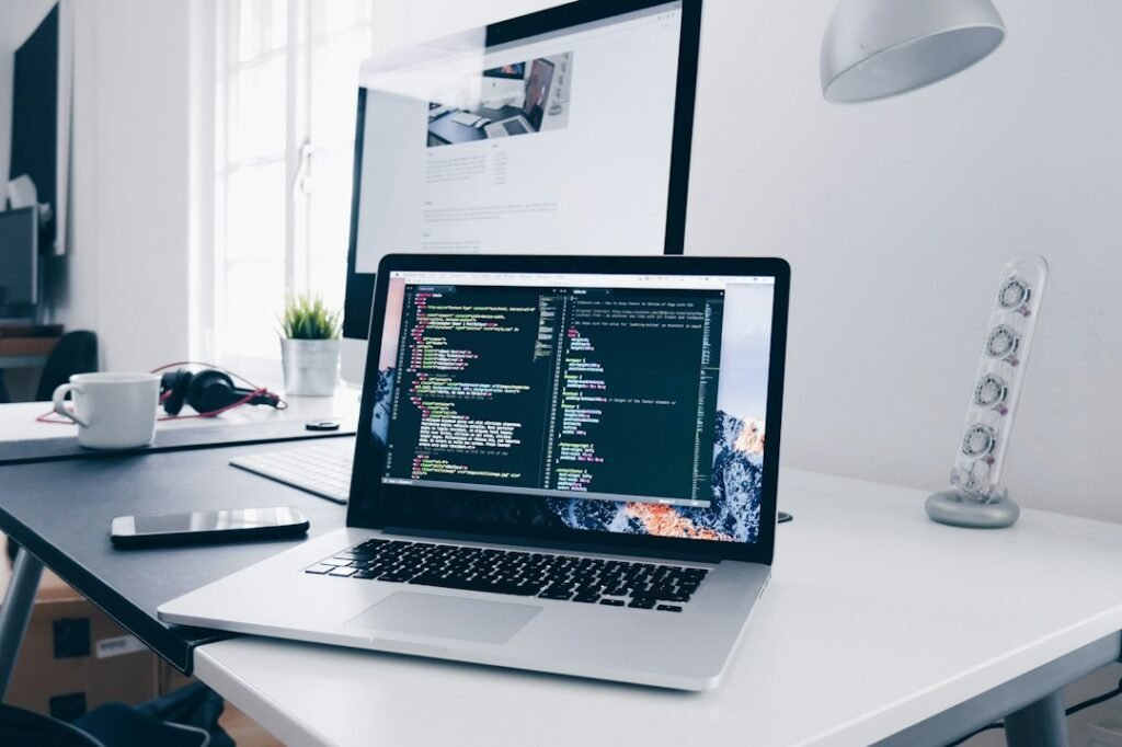 Modern web developer workstation illustrating small business website design